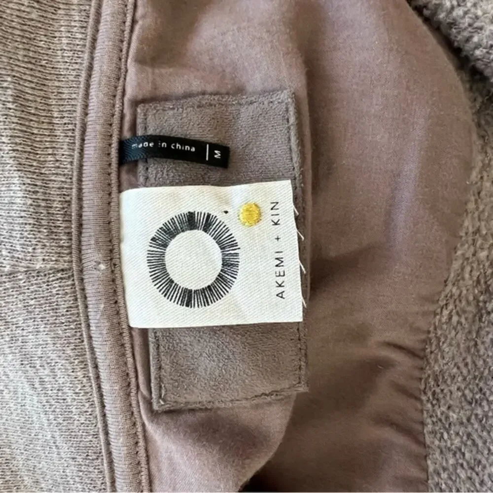 Anthropologie Akemi + Kin Taupe Abbe Full Zip Faux Suede Panel Hoodie Sweatshirt - Picture 12 of 15